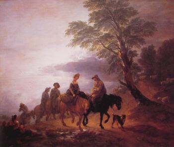 Thomas Gainsborough : Open Landscape with Mounted Peasants